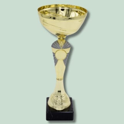 Guldpokal på sort sokkel