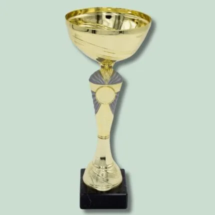 Guldpokal på sort sokkel