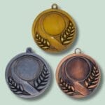 Guld, sølv og bronze medaljer med laurbærblade