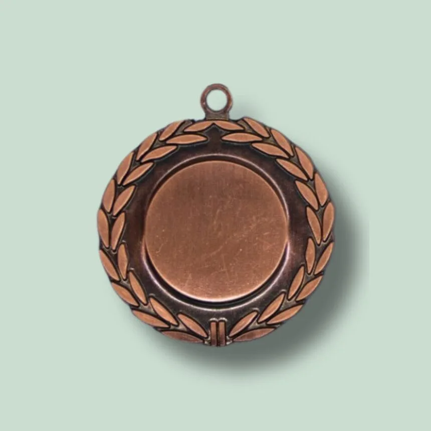 Bronzemedalje med laurbærkrans på mint baggrund