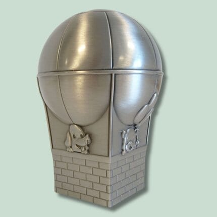 Metallisk beholder formet som luftballon med hunde.