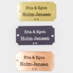 Tre dørskilte til Rita og Egon Holm-Jensen.