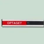 Skilt med teksten 'Optaget' på lysegrøn baggrund.