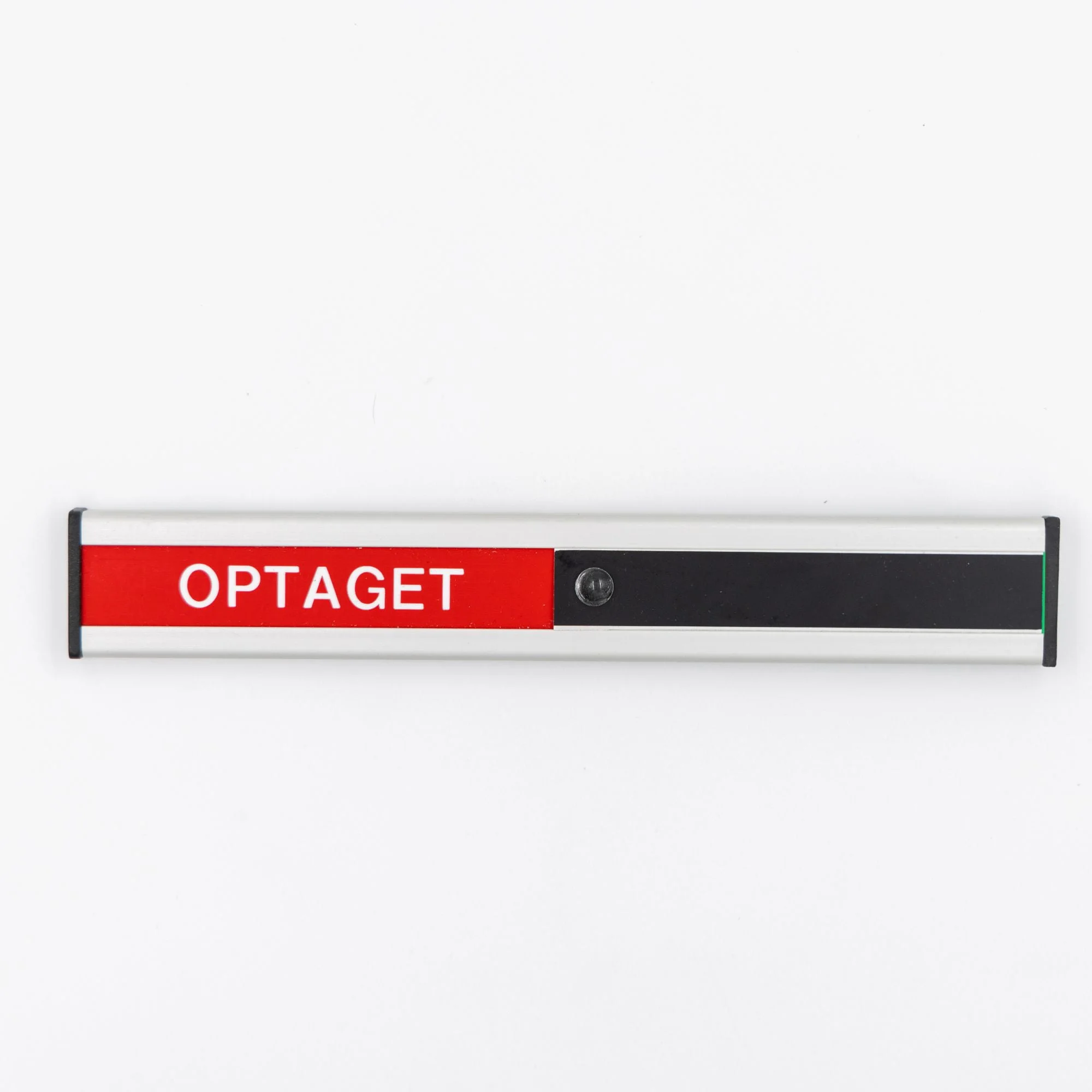 Optaget-skilt i rød og sort.