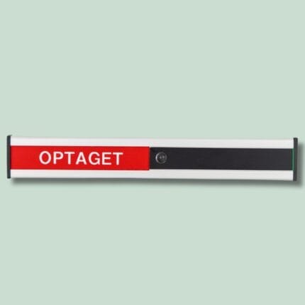Skilt med teksten 'OPTAGET' i rød farve.