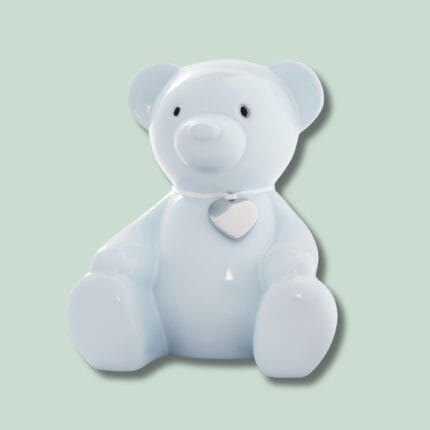 Blå keramik bamse med hjerte vedhæng