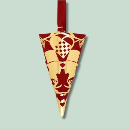 Traditionel dansk julehjerte i rød og guld design