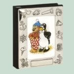 Bamse og pingvin krammer i illustreret fotoramme.
