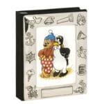 Ramme med figur, bamse og pingvin illustration
