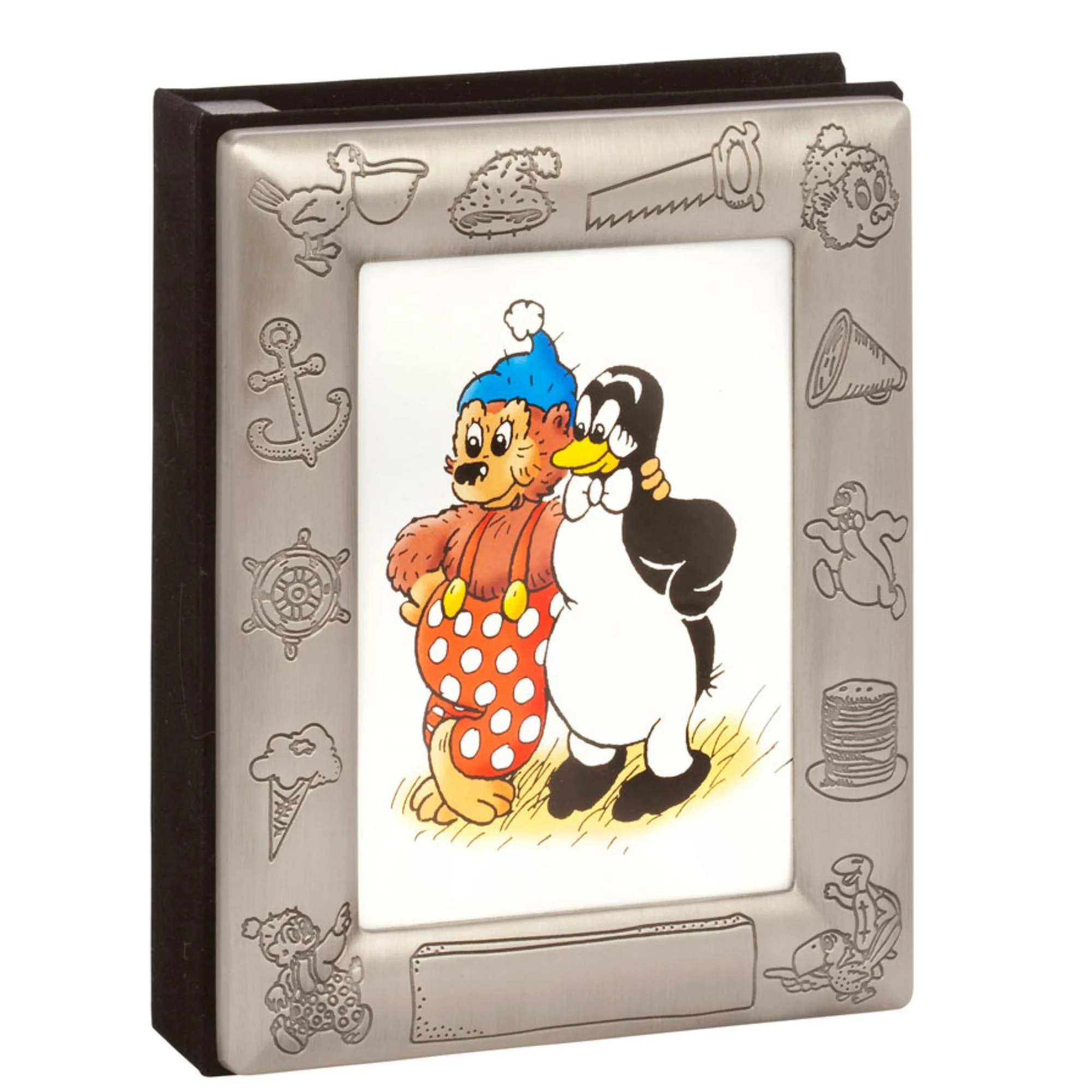 Bamse og pingvin venskab illustration på metalramme