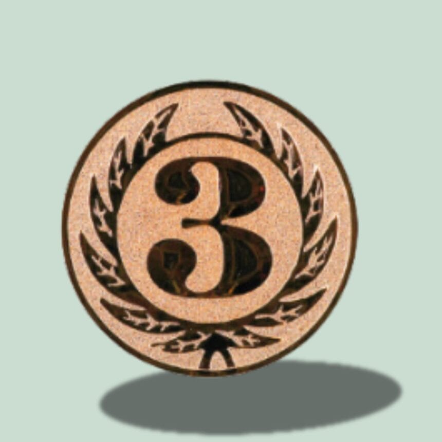 EMBLEM3 - 3 TAL Bronzemedalje med tallet tre og laurbærkrans