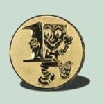 Guldmønt med tegnet lærer og undervisningssymboler