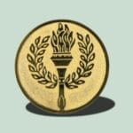 Guldmedalje med olympisk fakkel og olivenkranse