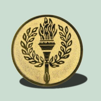Guldmedalje med olympisk fakkel og olivenkranse