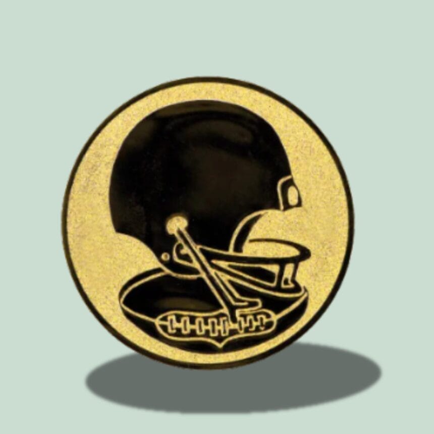 EMBLEM4 - AMERIKANSK FODBOLD Sort amerikansk fodboldhjelm på gylden mønt