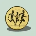 Gyldent medalje med løbere indgraveret.