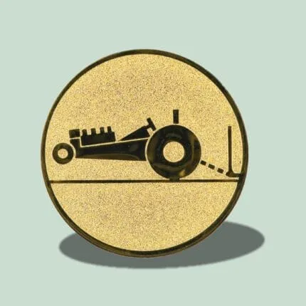 Guldtavle med retro racerbilmotiv på mintgrøn baggrund.