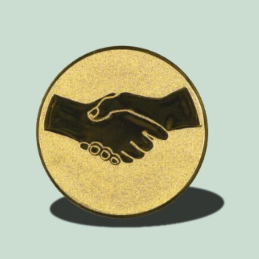 EMBLEM7 - BEST FREIND Gylden håndtryk ikon symboliserer samarbejde