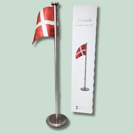 Dansk bordflag med kasse, rød og hvid.