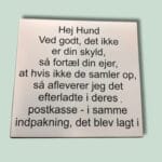 Skilt om hunde og efterladenskaber i postkassen.